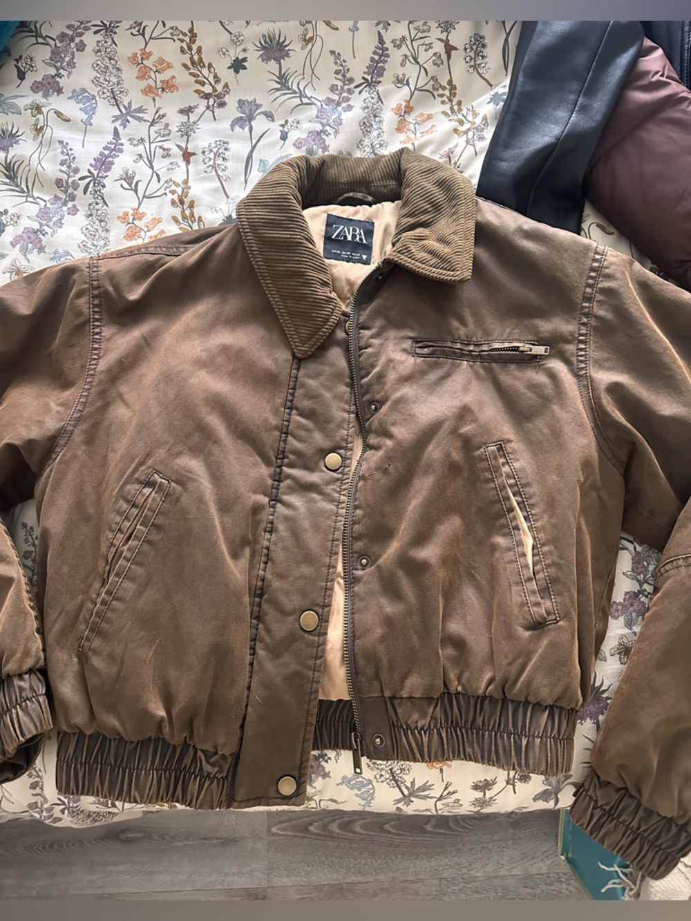 Zara Brown Corduroy-Collar Bomber Jacket